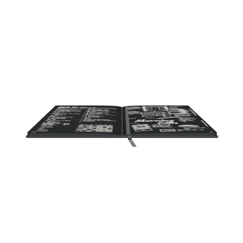Bocetta notebook Black (Nero), interactive 3D model, open with colored pages